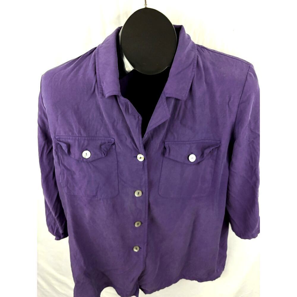 REAL CLOTHES Saks Fifth Avenue Shirt Blouse Purple MEDIUM Womens 3/4 Sleeve - Picture 5 of 6